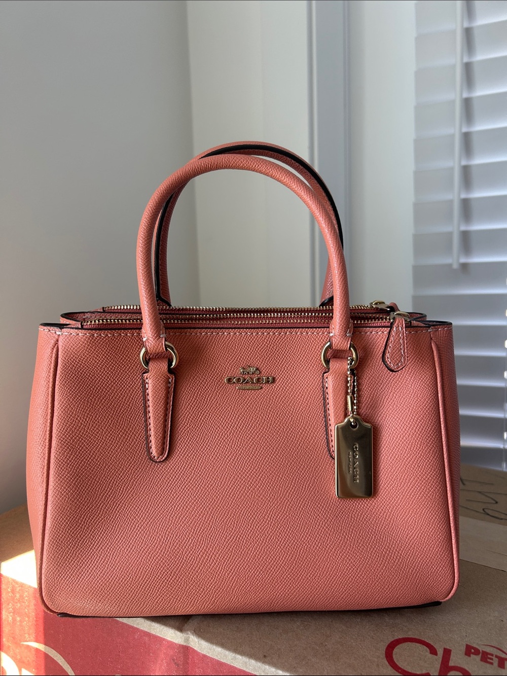 Coach Coral Pink Leather Satchel with Gold Hardware